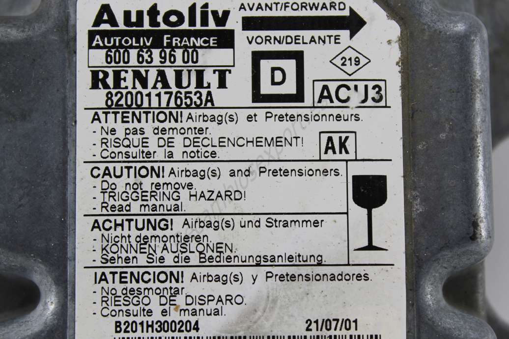 Airbag Centralita Renault Megane 8200117653A (AK) Autoliv 600639600 600 63 96 00 - foto 2