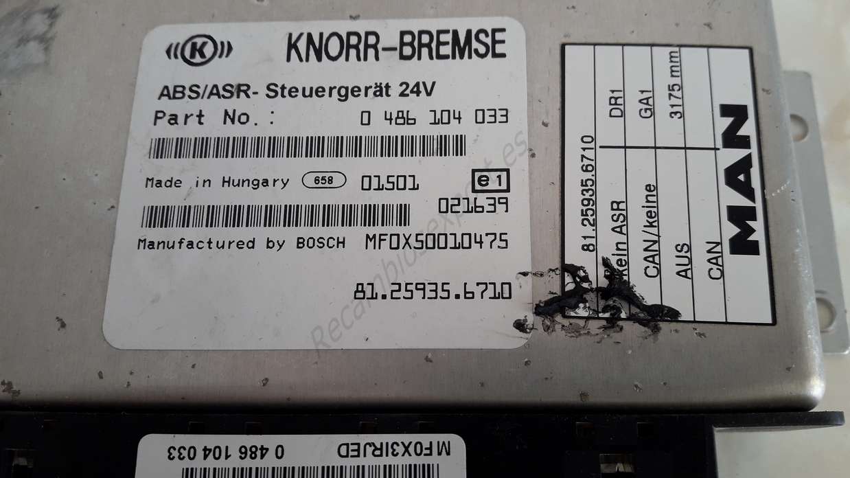 Centralita ABS ASR Man MF0X50010475 81259356710 BOSCH 0486104033 - foto 2