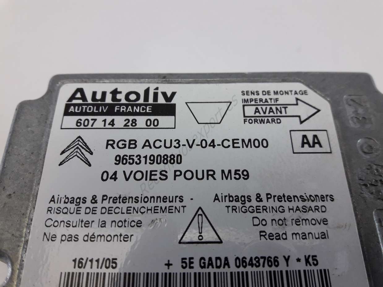 Centralita de airbag Citroen Berlingo 9653190880 AA Autoliv 607142800 607 14 28 00 - foto 2