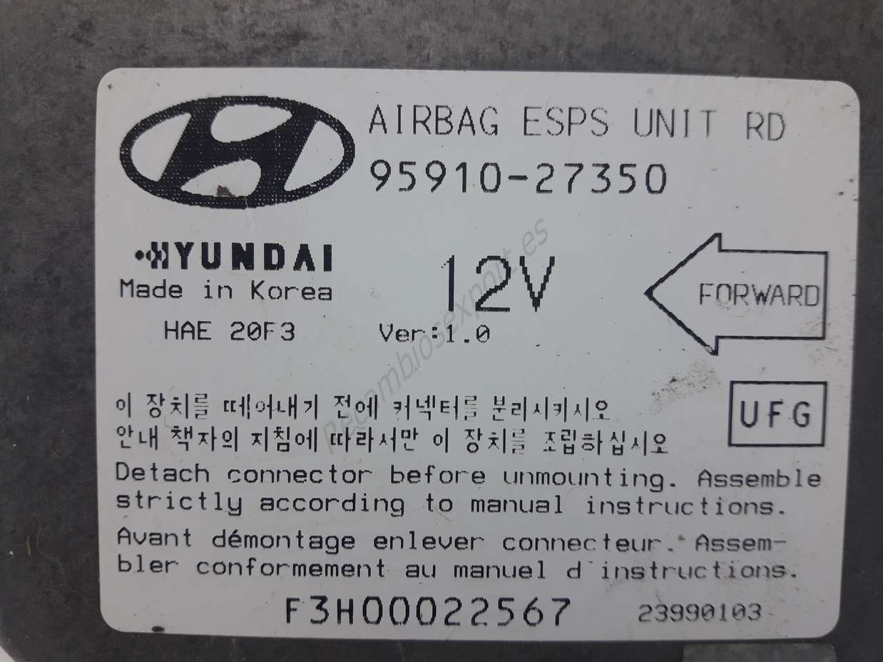 Centralita Airbag HYUNDAI COUPE 9591027350 95910-27350 - foto 2