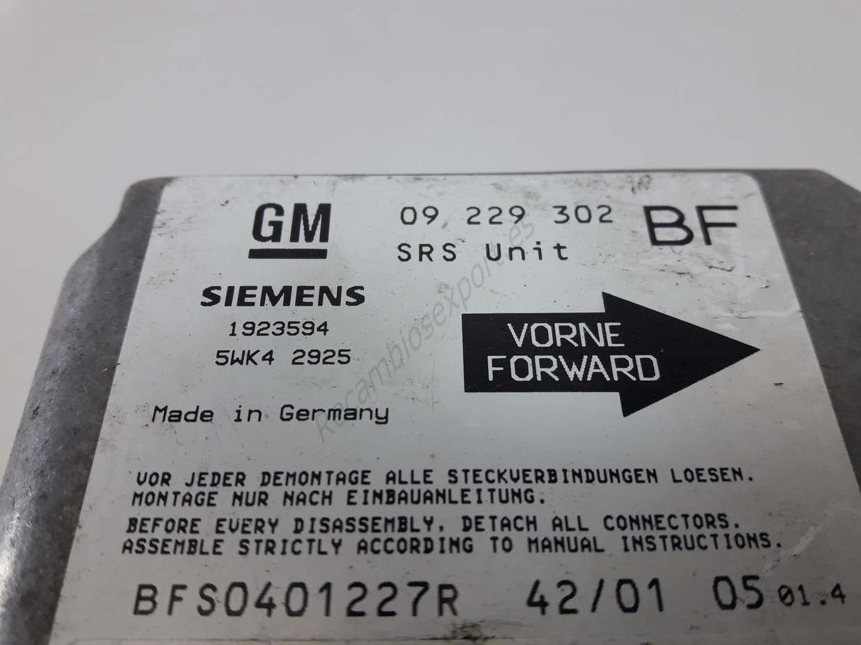 Centralita Airbag Opel Astra G 09229302 BF 09 229 302 BF 09229302BF Siemens 5WK42925 5WK4 2925 - foto 2