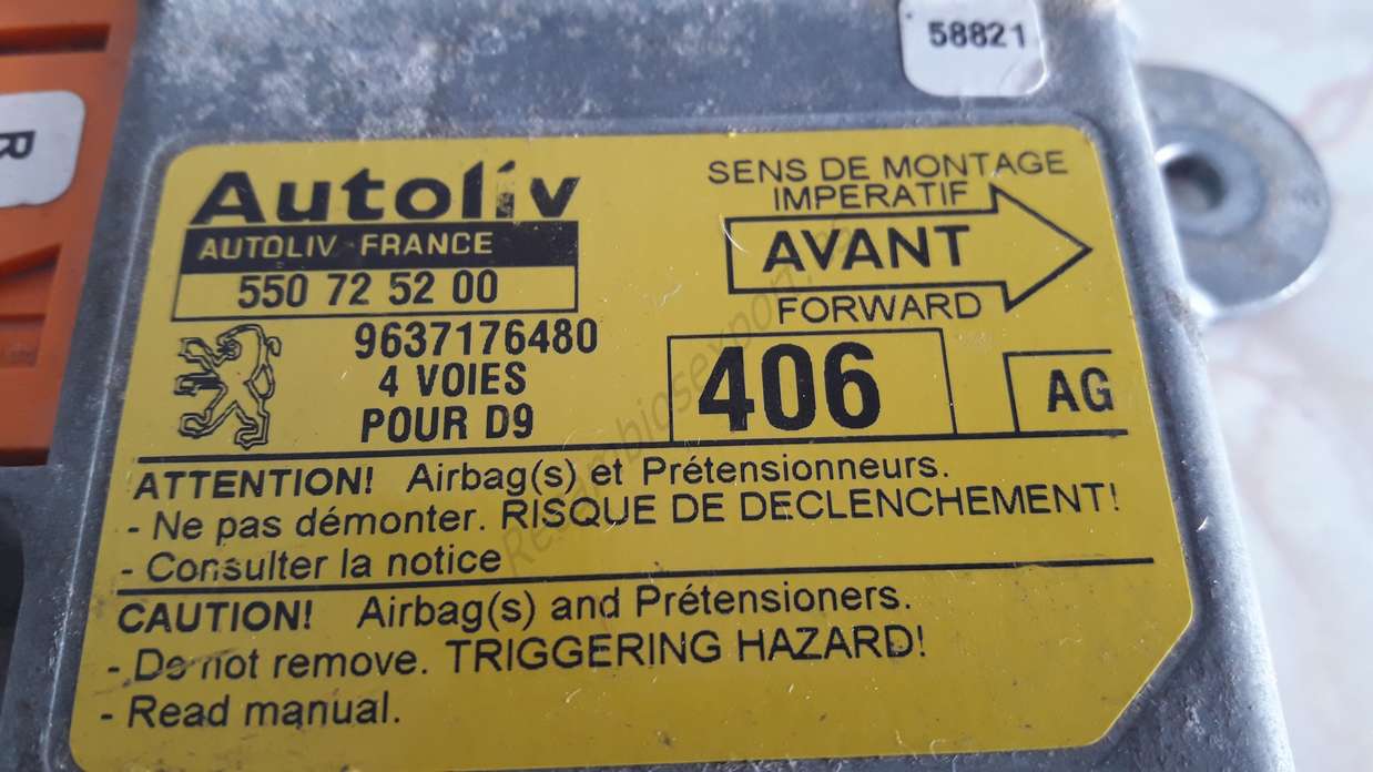 Centralita Airbag Peugeot 406 9637176480 (AG) AUTOLIV 550725200 550 72 52 00 - foto 2