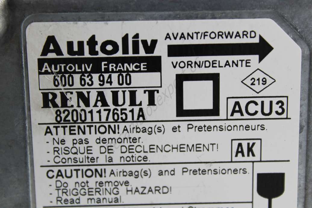 Centralita Airbag Renault Megane 8200117651A (AK) AUTOLIV 600639400 600 63 94 00 - foto 2