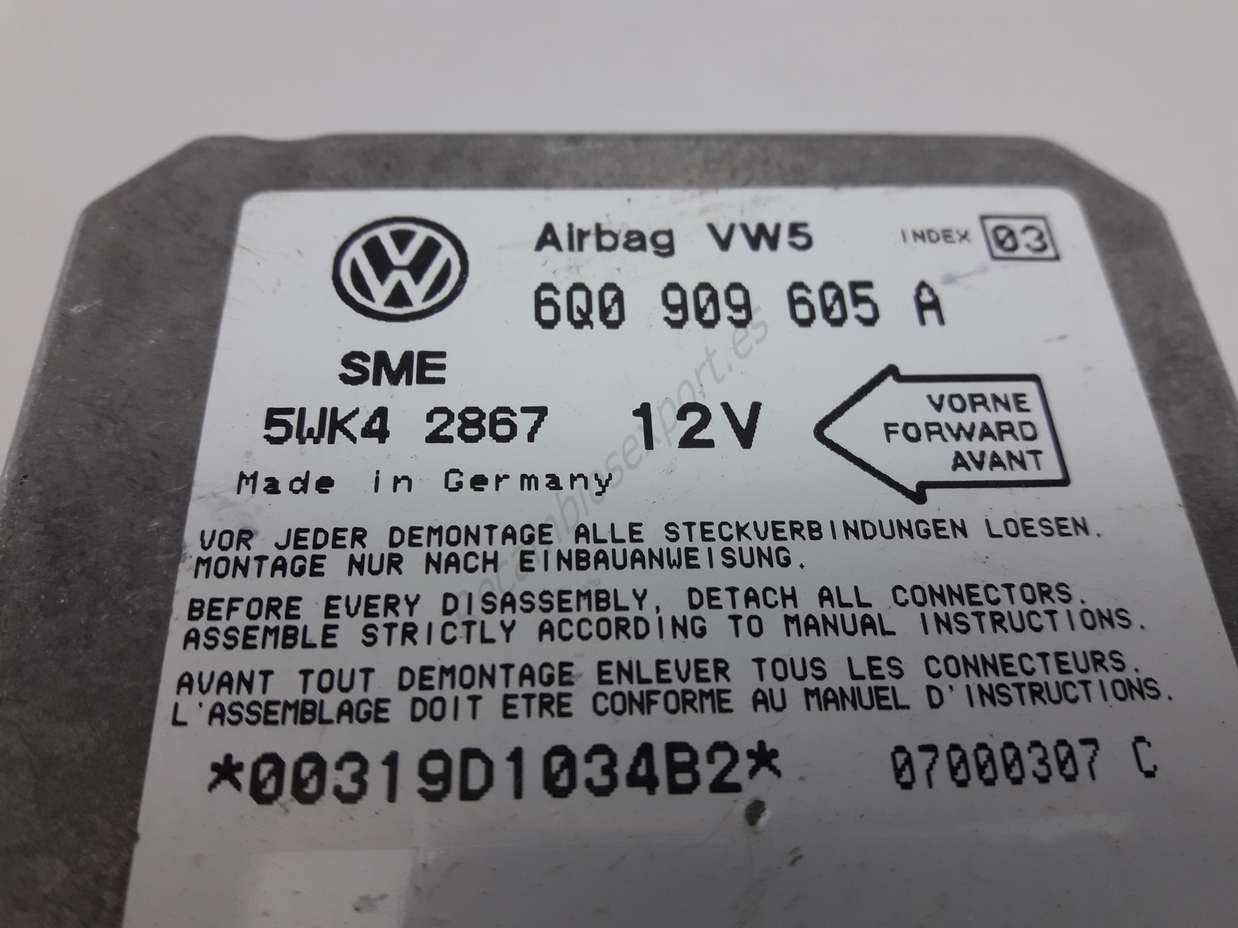 Centralita Airbag VW Volkswagen Golf 4 IV Bora Seat Leon Toledo 6Q0909605A 6Q0 909 605 A 6QO909605A SIEMENS 5WK42867 IND 03 - foto 2