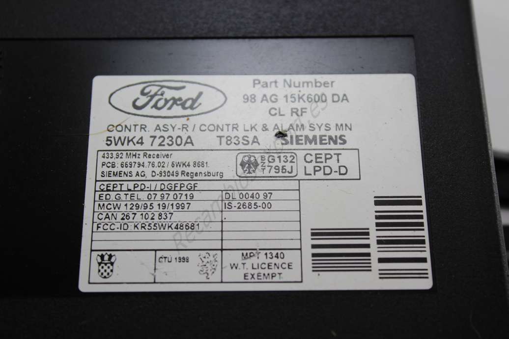 Centralita Confort Ford Mondeo Focus 98AG15K600DA 98 AG 15K600 DA CL RF SIEMENS 5WK47230A 5WK4 7230A - foto 2
