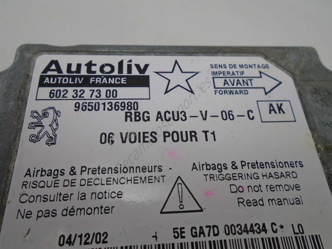 Centralita airbag Peugeot 206 9650136980 Autoliv 602327300 602 32 73 00 - foto 2