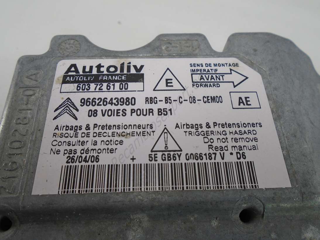 Centralita de airbag Citroen C4 9662643980 Autoliv 603726100 AE 603 72 61 00 - foto 2