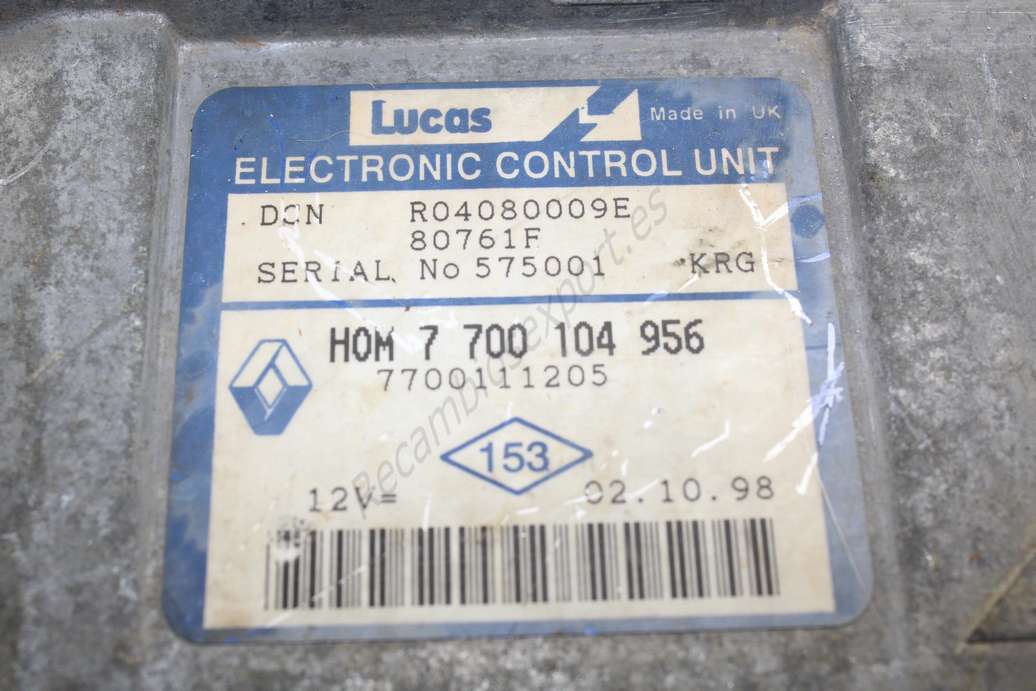 Centralita de motor Renault Kangoo HOM7700104956 HOM 7 700 104 956 7700104956 7700111205 DCN LUCAS R04080009E - foto 2