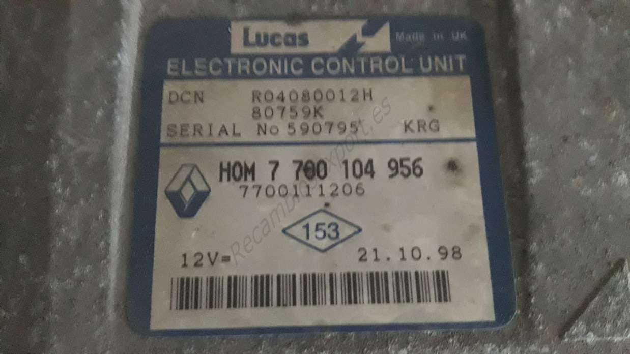 Centralita de motor Renault Kangoo HOM7700104956 HOM 7 700 104 956 7700104956 7700111206 DCN LUCAS R04080012H - foto 2