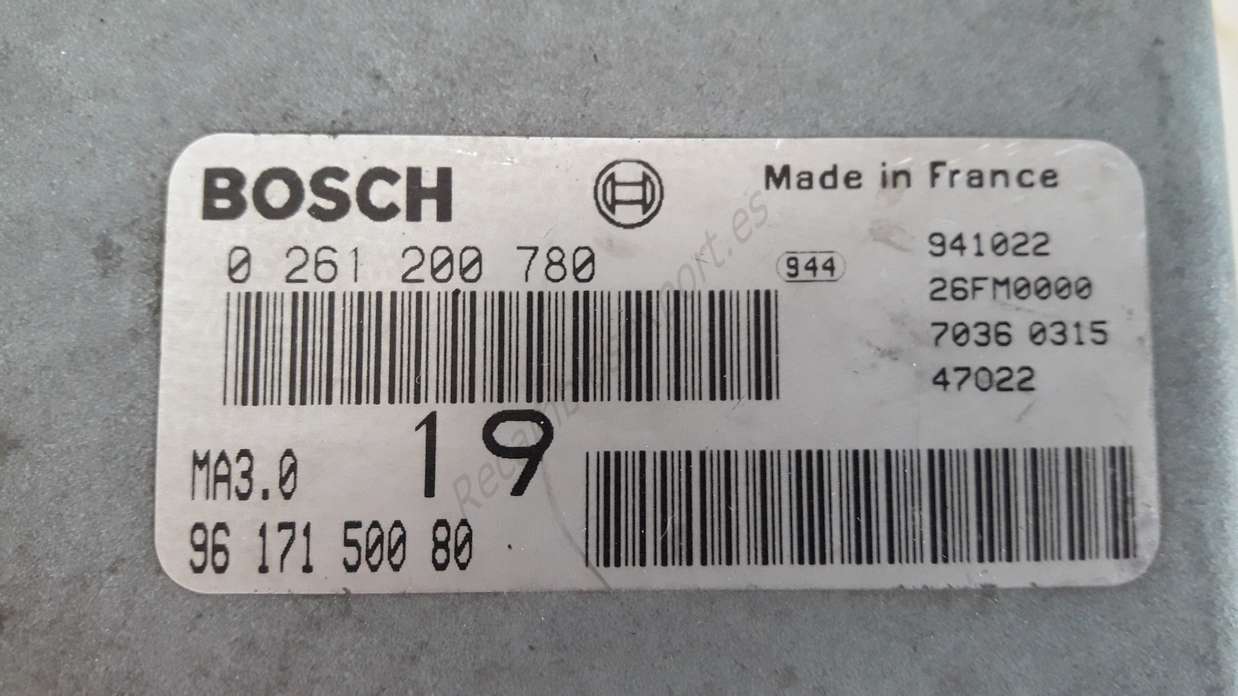 Centralita del motor Citroen AX 9617150080 96 171 500 80 26FM0000 BOSCH 0261200780 0 261 200 780 - foto 2