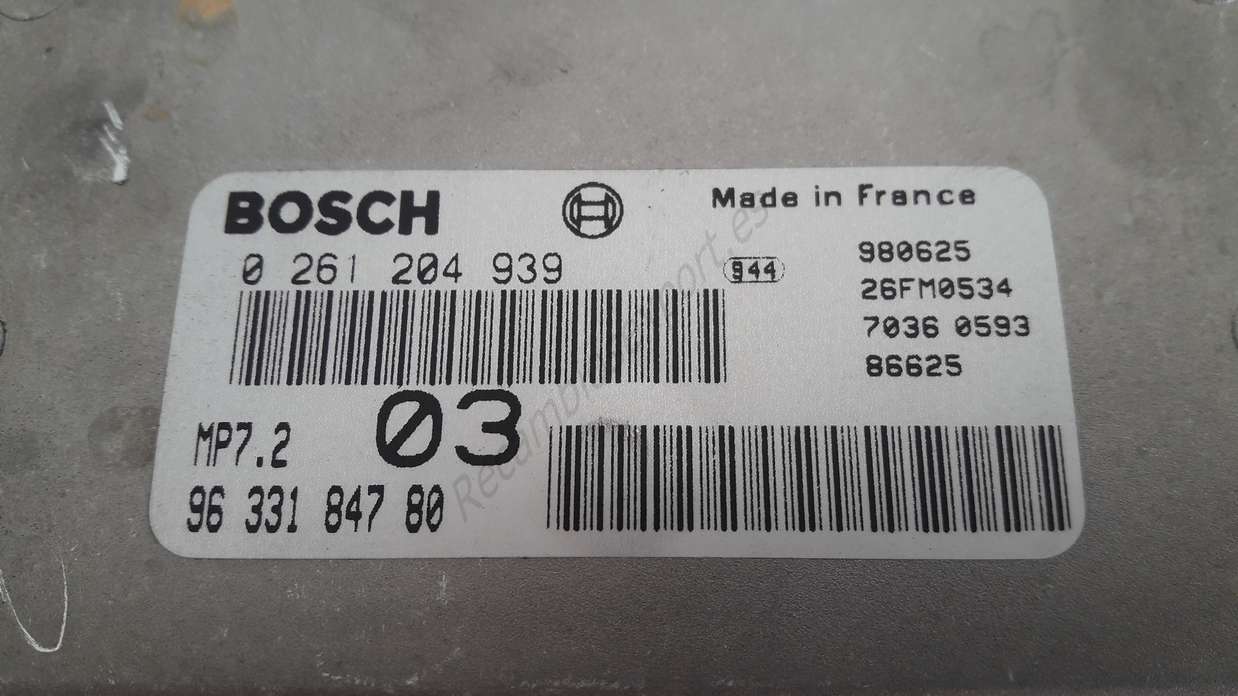 Centralita del motor Citroen Xsara 9633184780 96 331 847 80 BOSCH 0261204939 0 261 204 939 - foto 2