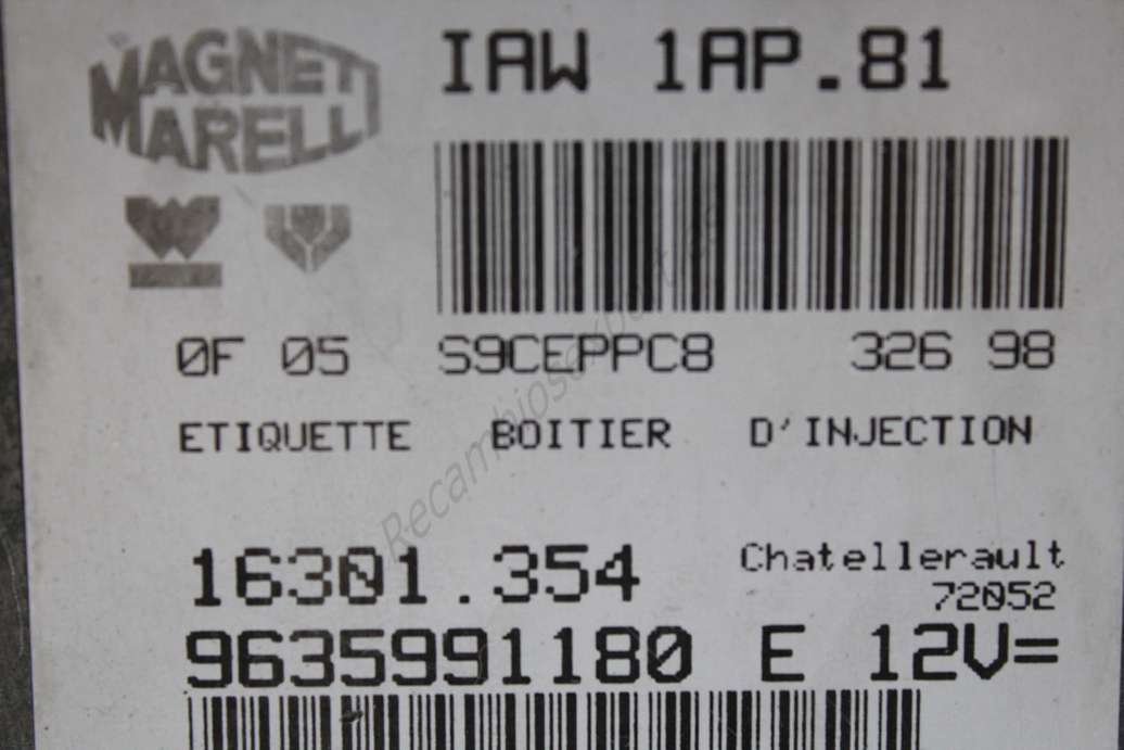 Centralita del motor Peugeot 206 106 9635991180E 9635991180 E Magneti Marelli IAW1AP81 IAW 1AP.81 16301354 16301.354 - foto 2