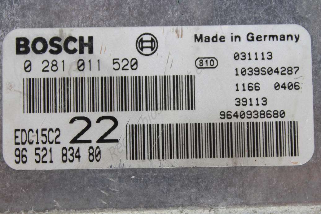 Centralita del motor Peugeot 406 9652183480 96 521 834 80 9640938680 Bosch 0281011520  0 281 011 520  EDC15C2  EDC15C2 22 1039S04287 - foto 2