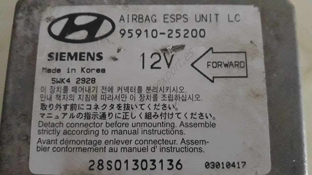 Centralita de airbag Hyundai Accent 9591025200 95910-25200 SIEMENS 5WK42928  5WK4 2928 - foto 2