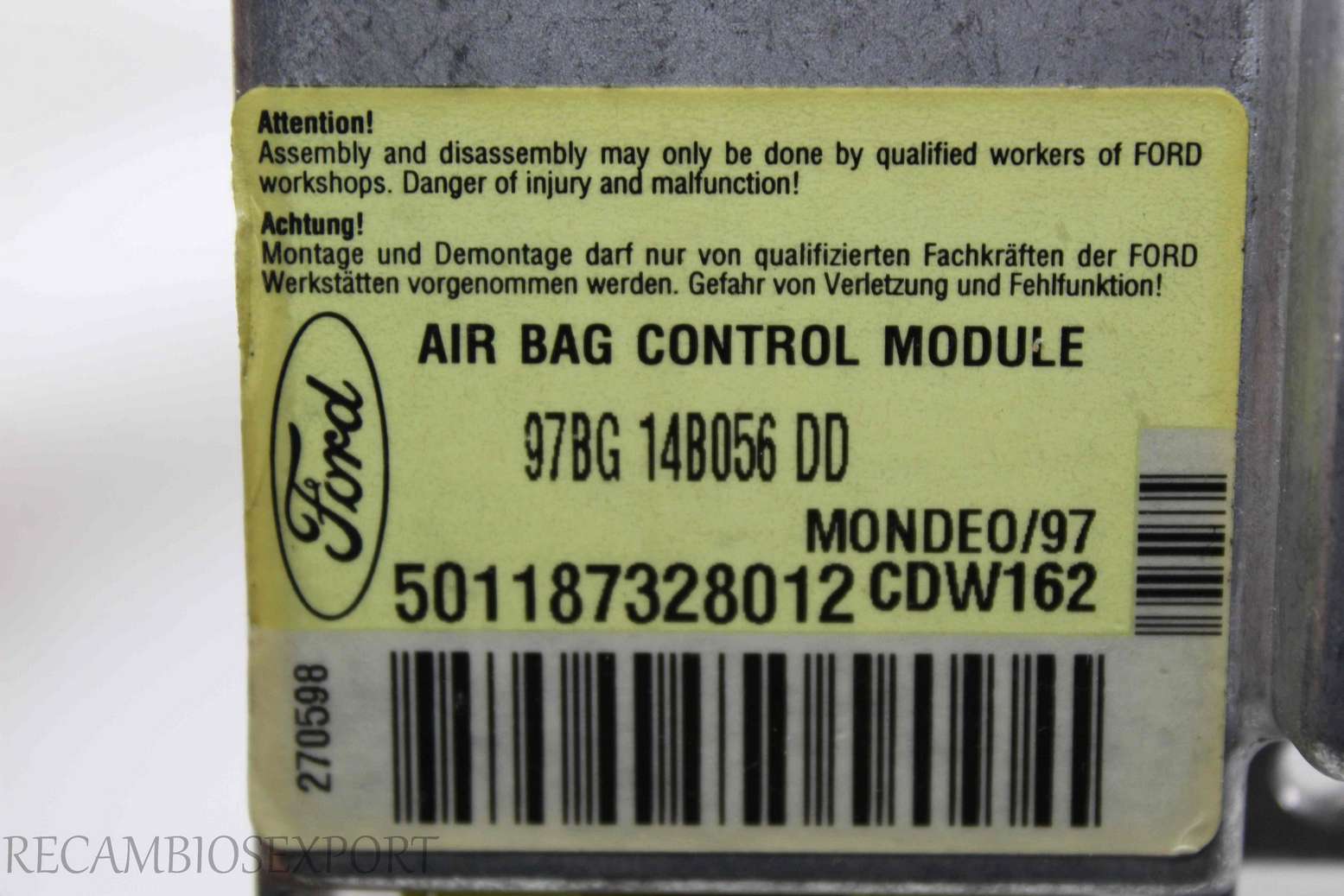 Centralita Airbag Ford Mondeo 97BG14B056DD 97BG 14B056 DD - foto 2