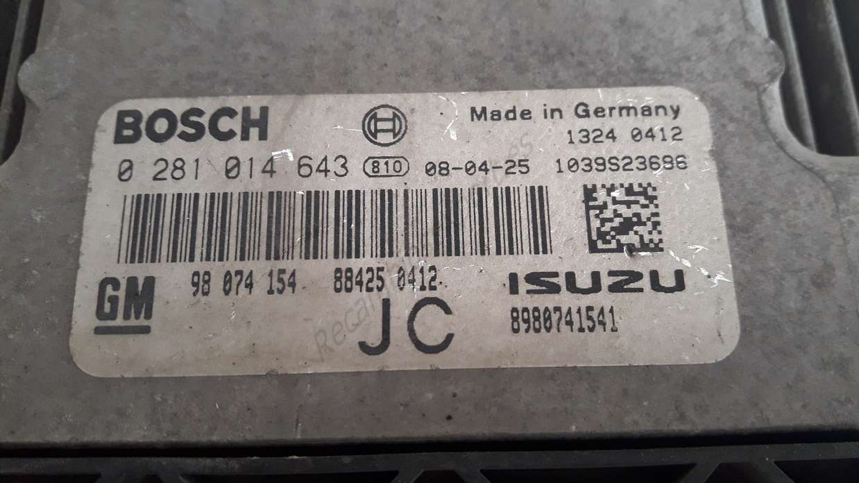 Motorsteuergerät Opel Astra H GM 98074154 ISUZU 8980741541 BOSCH 0281014643 - foto 2