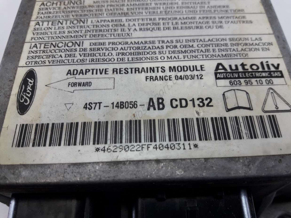 Centralita de impacto de airbag Ford Mondeo Autoliv 603951000 603 95 10 00 CD132 4S7T14B056AB 4S7T-14B056-AB - foto 2