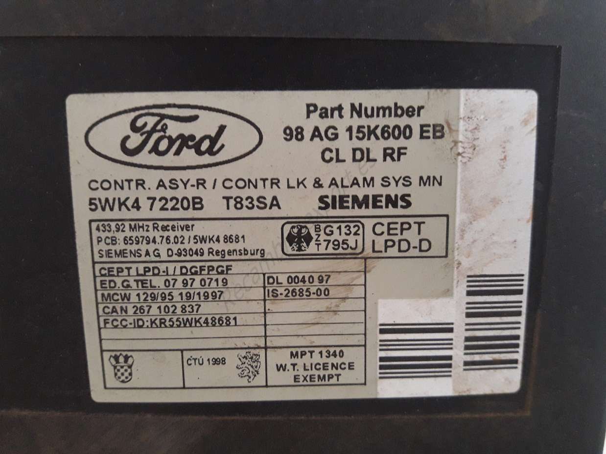 Steuergerät ZV Ford Focus Mondeo 98AG15K600EB 98AG 15K600 EB SIEMENS 5WK47220B - foto 2