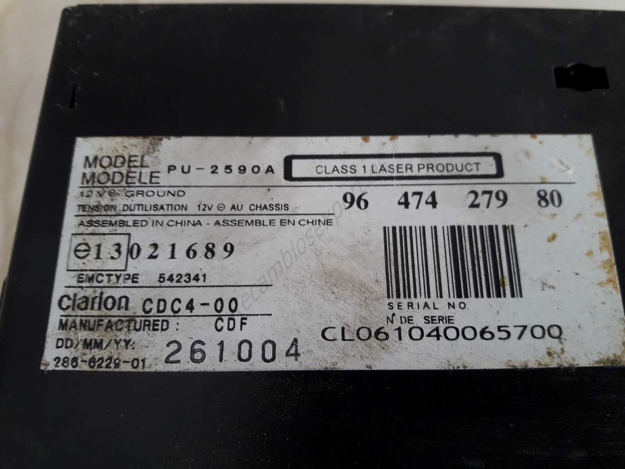 Sistema de audio Peugeot Citroen Clarlon CD 9647427980 96 474 279 80 CDC4-00 PU-2590A - foto 2