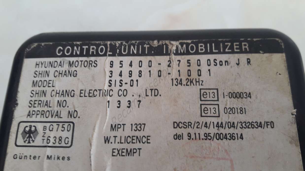 Centralita Inmovilizador Hyundai Coupe 9540027500 95400-27500 3498101001 349810-1001 - foto 2