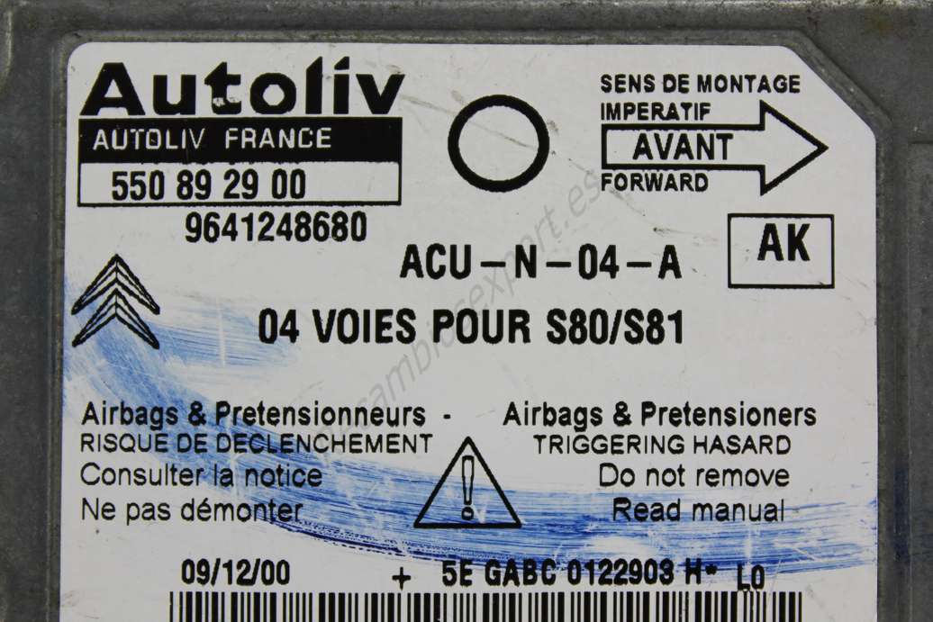 Centralita de Airbag Citroen Saxo AK 9641248680 Autoliv 550 89 29 00 550892900 - foto 2