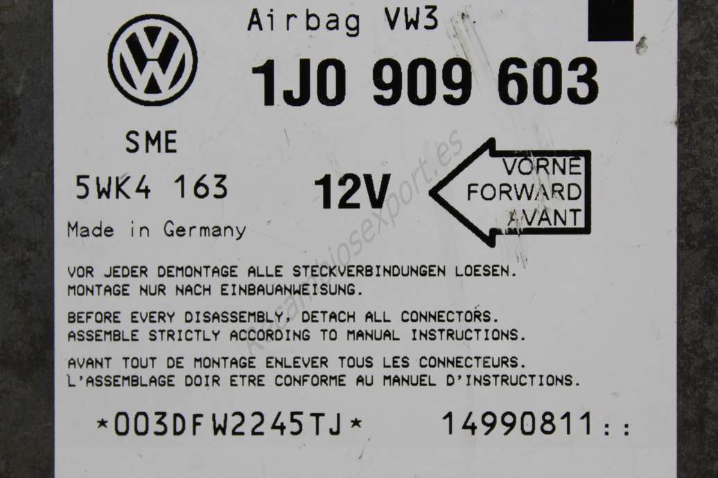 Centralita de airbag VW Audi Seat Skoda 1J0909603 1J0 909 603 Siemens 5WK4163 5WK4 163 - foto 2