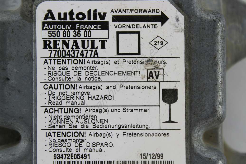 Centralita de airbag Renault Megane  7700437477A Autoliv 550803600 AV 550 80 36 00 - foto 2
