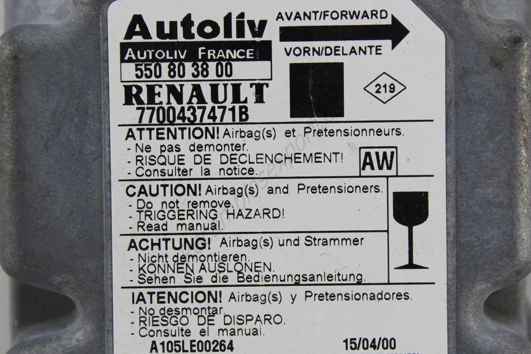 Centralita de airbag Renault Scenic 7700437471B AW Autoliv 550803800 550 80 38 00 - foto 2