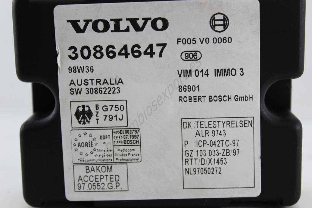 Centralita de alarma inmovilizador Volvo 30864647 F005V00060 F005 V0 0060 - foto 2