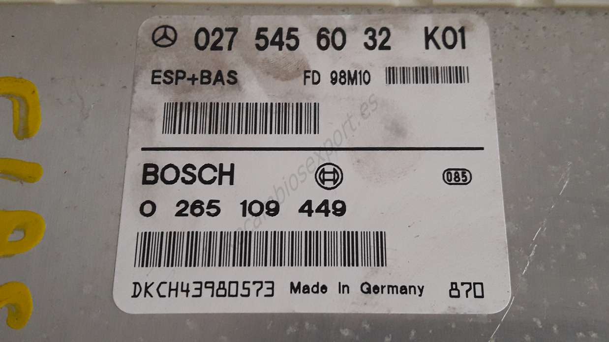 Centralita esp bas mercedes w168 clase-a 0275456032 k01 027 545 60 32 k01 bosch 0265109449 0 265 109 449 - foto 2
