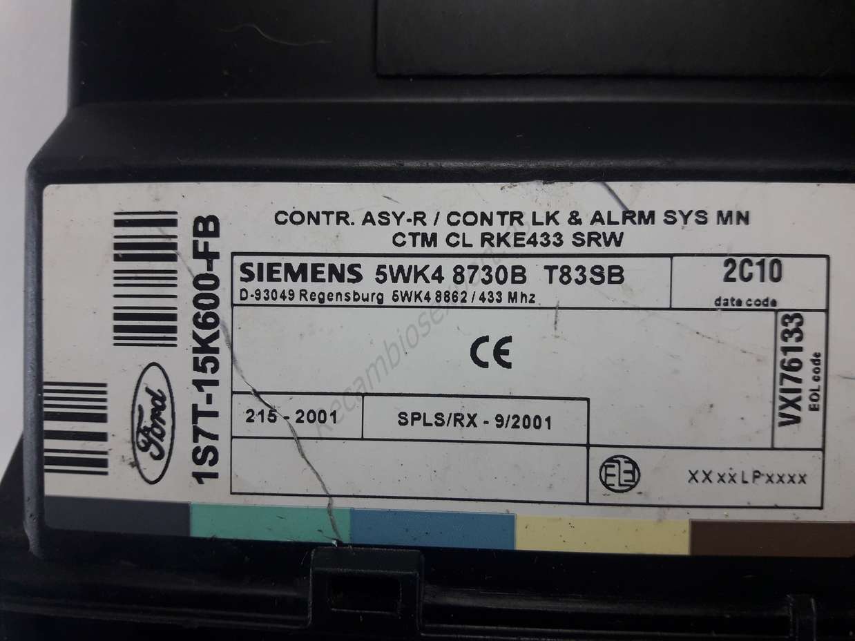 Controlador confort Ford 1s7t15k600fb 1s7t- 15k600-fb siemens 5wk48730b5wk4 T83SB - foto 2