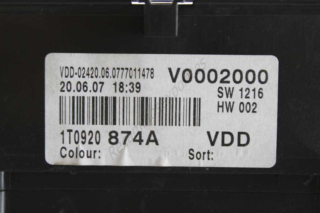 Cuadro de instrumentos VW Volkswagen Touran 1T0920874A 1T092 0874A Siemens A2C53023102 A2C53025660 VDO 110080379003 - foto 3