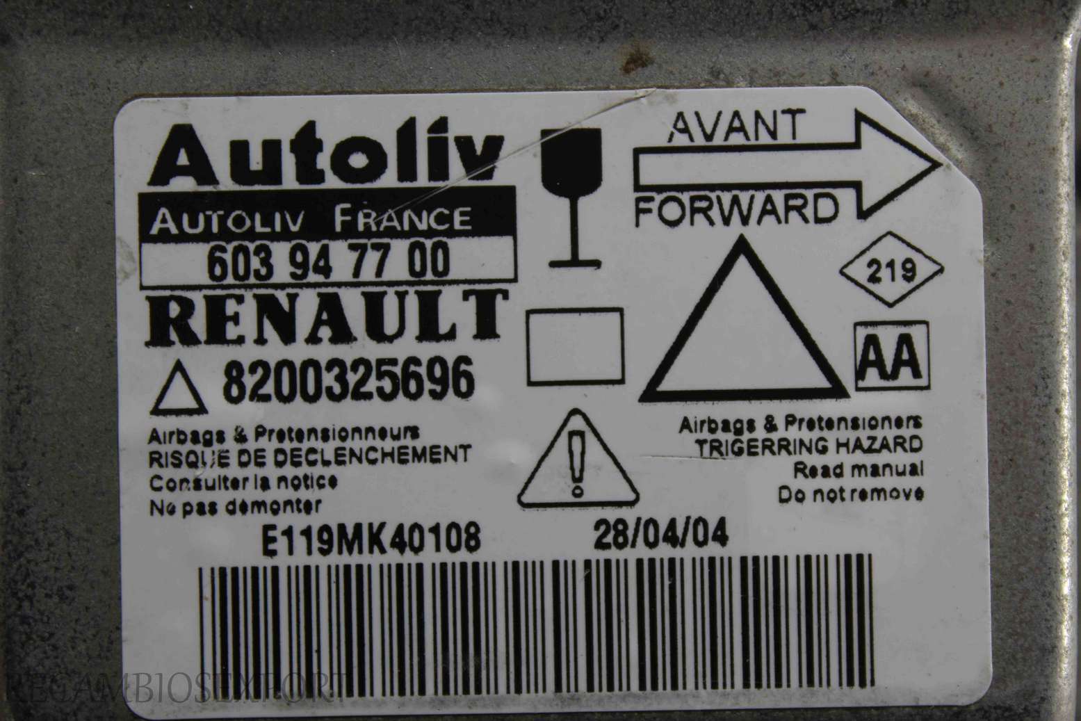 Centralita de airbag Renault Laguna 8200325696 Autoliv 603947700 603 94 77 00 AA - foto 2