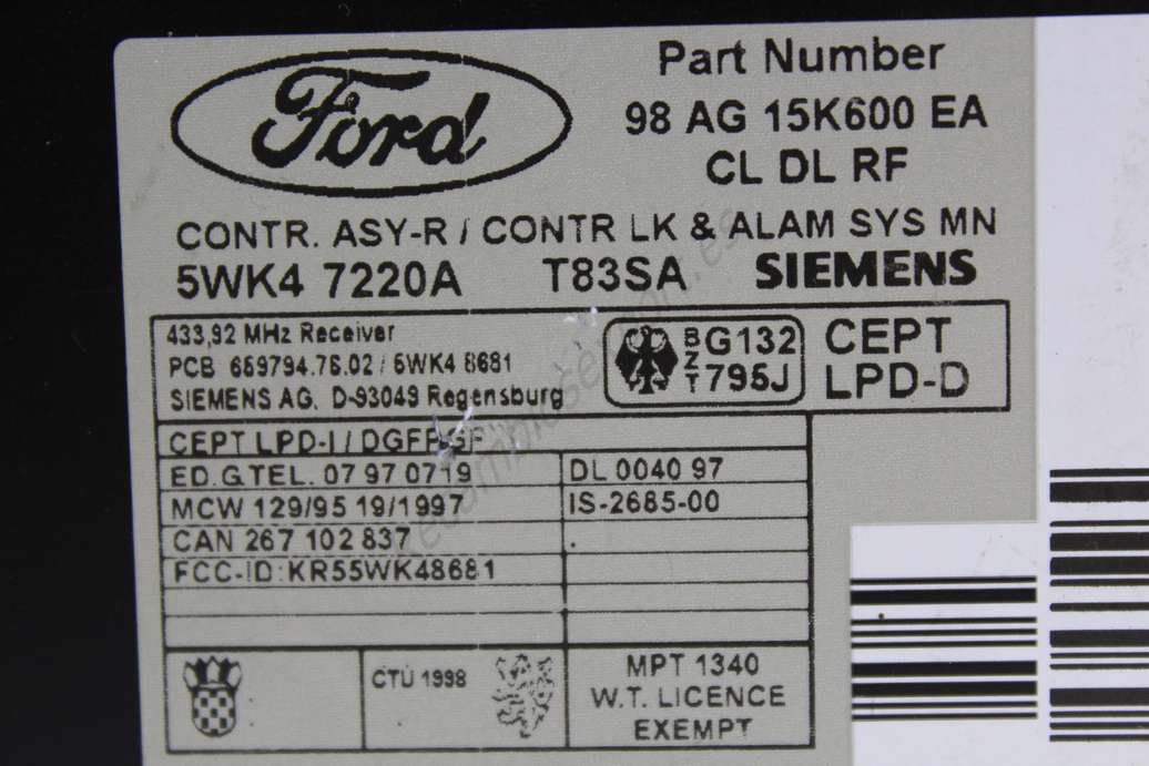 Modulo electronico Ford Mondeo Berlina Ghia 98AG15K600EA 98 AG 15K600 EA 5WK47220A 5WK4 7220A - foto 2
