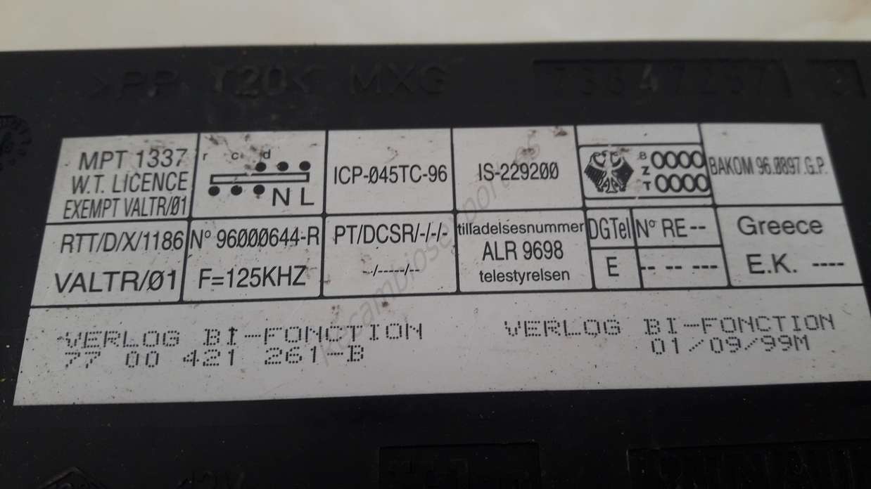 Control de la unidad de alarma inmovilizador módulo Renault Espace 7700421261B 96000644R - foto 2