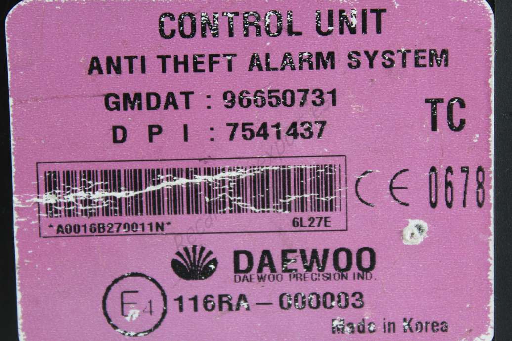 Control de unidad de alarma Chevrolet Aveo Kalos Daewoo 96650731 7541437 116RA000003 - foto 2