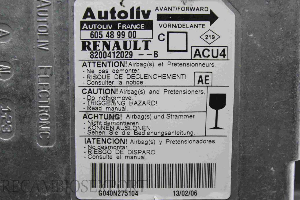 Centralita de airbag Renault Megane 8200412029 8200412029B 8200412029--B Autoliv 605489900 605 48 99 00 - foto 2
