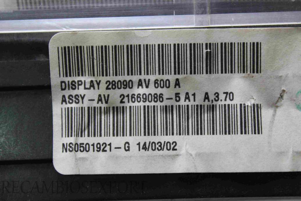 Pantalla display Nissan Primera 28090AV600A 28090 AV 600 A 21669086-5 216690865 NS0501921G NS0501921-G - foto 2