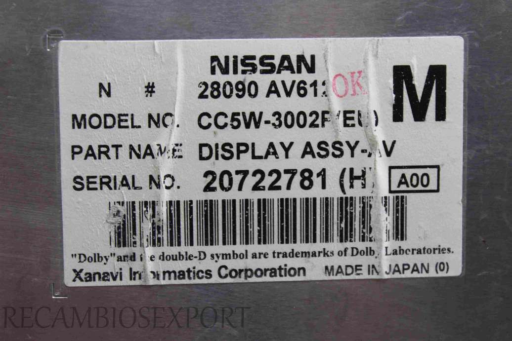 Pantalla display NISSAN Primera 28090AV612 28090 AV612 CC5W-3002P 20722781H 20722781 H - foto 2