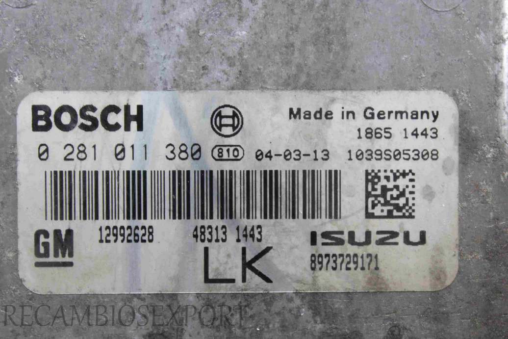 Centralita del motor Opel Astra H GM 12992628 Bosch 0281011380  0 281 011 380 Isuzu  8973729171 - foto 2