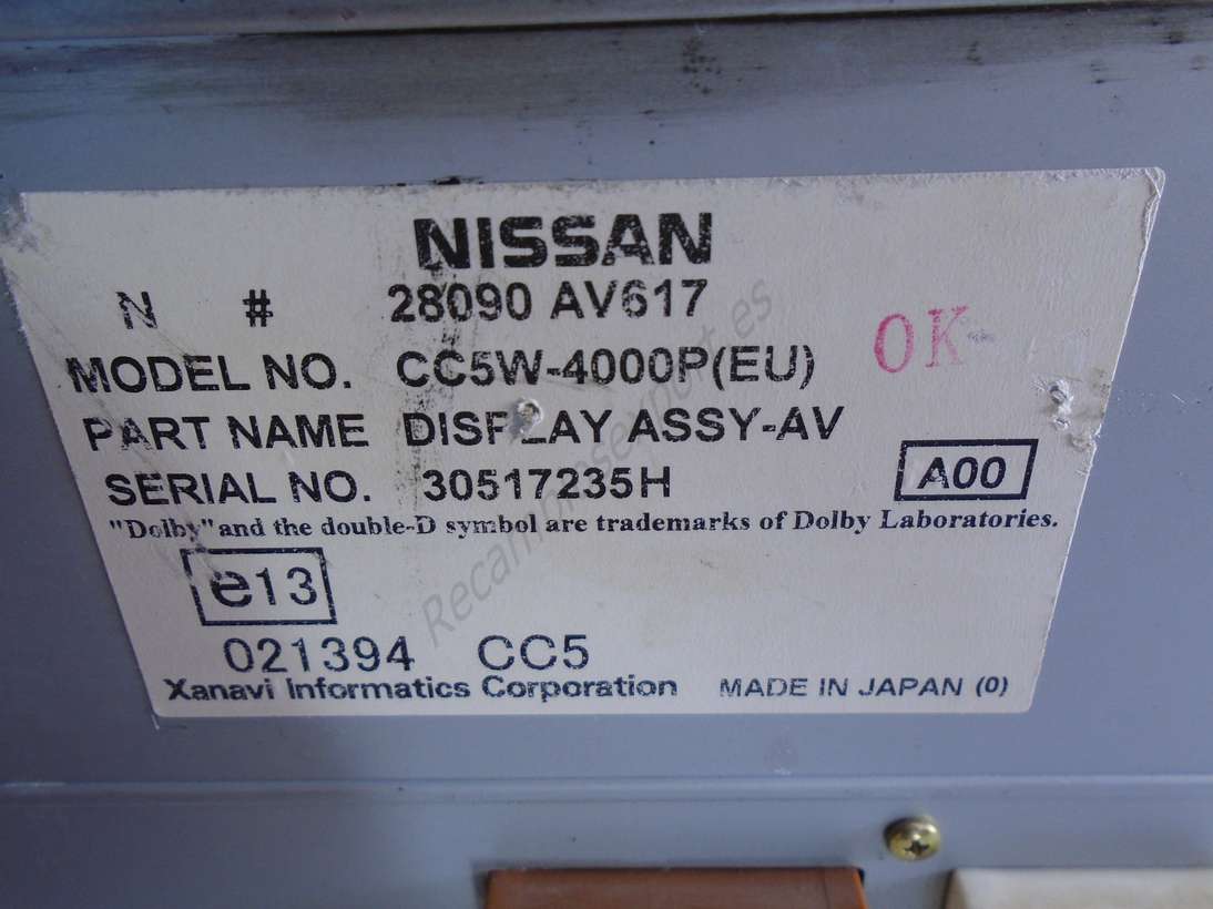 Pantalla del salpicadero nissan primera 28090av617 28090 av617 cc5w4000p cc5w-4000p - foto 2