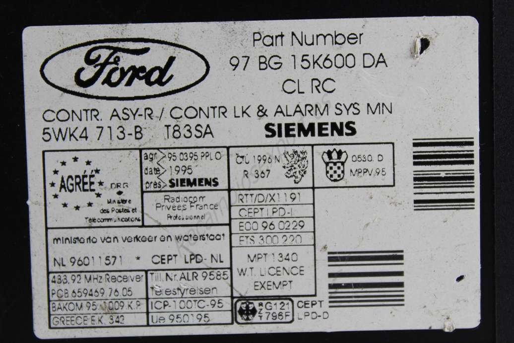 Unidad de cierre centralizado Ford Mondeo 97BG15K600DA 97 BG 15K600 DA Siemens 5WK4713B 5WK4 713-B - foto 2