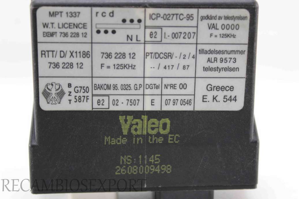 Modulo de control de alarma Rover 600 Honda Civic 2608009498 VALEO 73622812 736 228 12 - foto 2