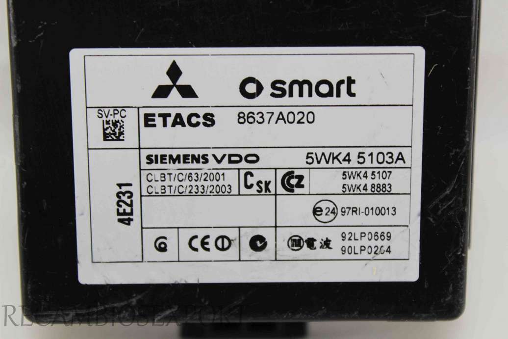 Caja reles Mitsubishi Colt 8637A020 5WK45103A 5WK4 5103A VDO 5WK45107 5WK48883 - foto 2