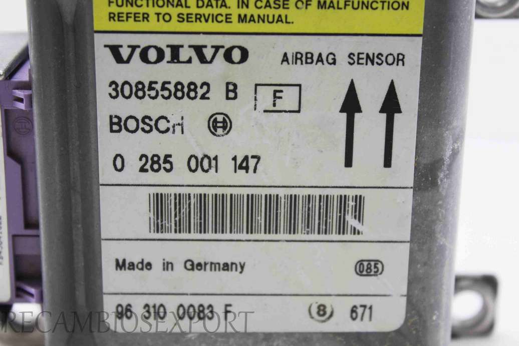 Centralita de airbag Volvo S40 V40 30855882B 30855882 B 963100083F 96 310 0083 F Bosch 0285001147 0 285 001 147 - foto 2