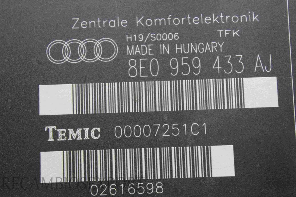 Modulo de confort Audi A4 B6 8E 8E0959433AJ 8E0 959 433 AJ TEMIC 00007251C1 - foto 2