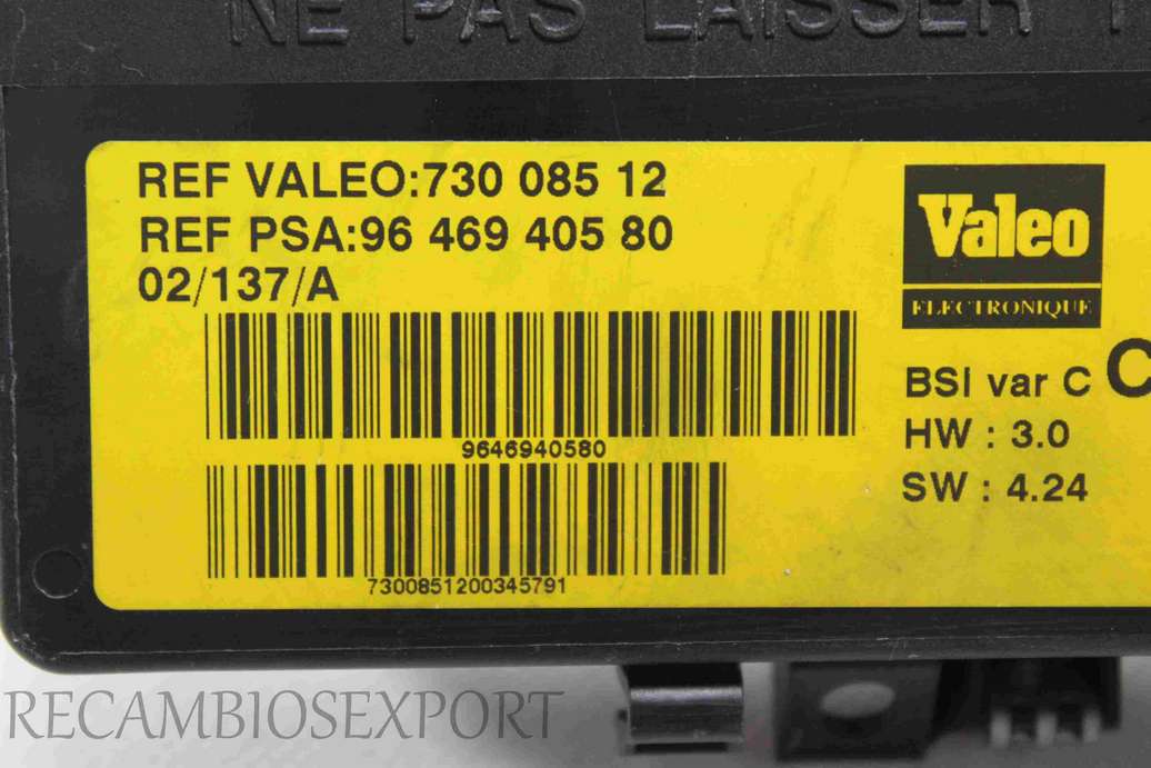 Caja de fusibles Citroen Xsara Peugeot 9646940580 96 469 405 80 Valeo 73008512 730 085 12 - foto 2