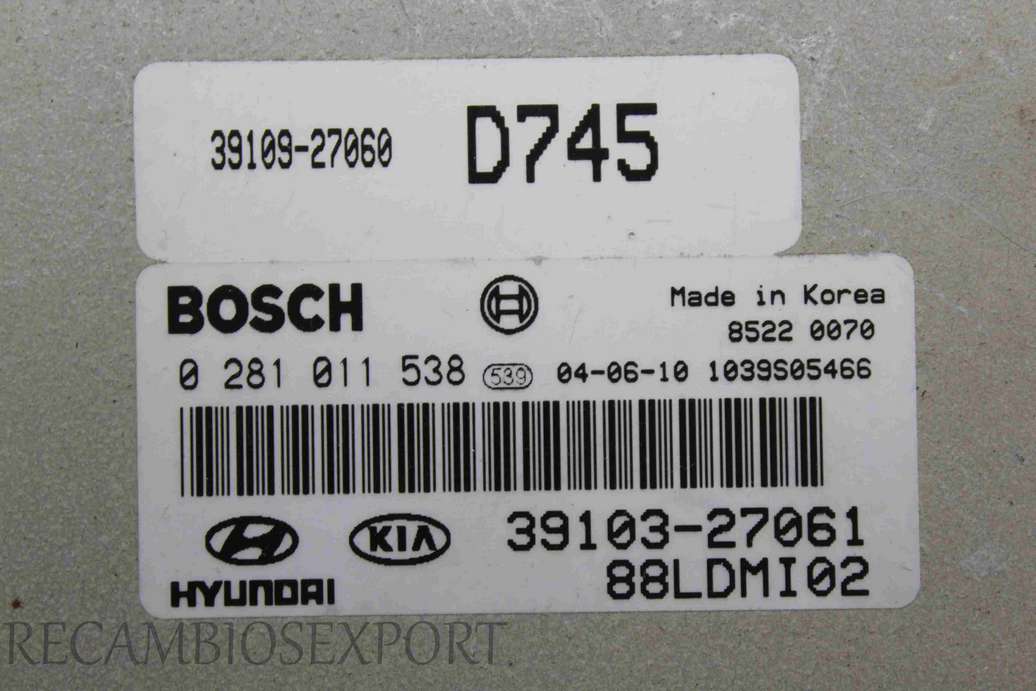 Centralita del motor Kia Cerato 3910327061 39103-27061 3910927060 39109-27060 Bosch 0281011538 0 281 011 538 1039S05466 D745 - foto 2