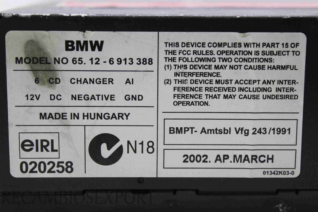 Centralita cambiador CD BMW E36 E38 E39 E46 65126913388 65.12-6 913 388 - foto 3