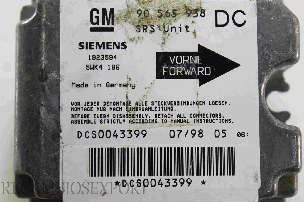 Centralita de airbag Opel Omega B 90565938DC 90 565 938 DC 90565938 Siemens 5WK4186 5WK4 186 1923594 - foto 2